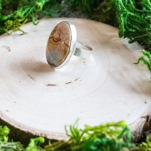 Chicken Track Picture Jasper Gemstone Silver Ring